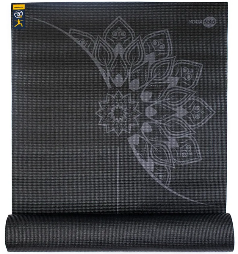 Fitness Mad Mandala Alignment Yoga Mat 4mm Black w/Grey Print