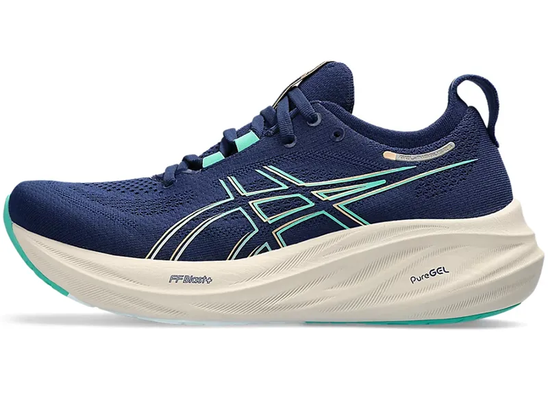 Asics Women's GEL-Nimbus 26 Running Shoes Blue Expanse/Aurora Green-7
