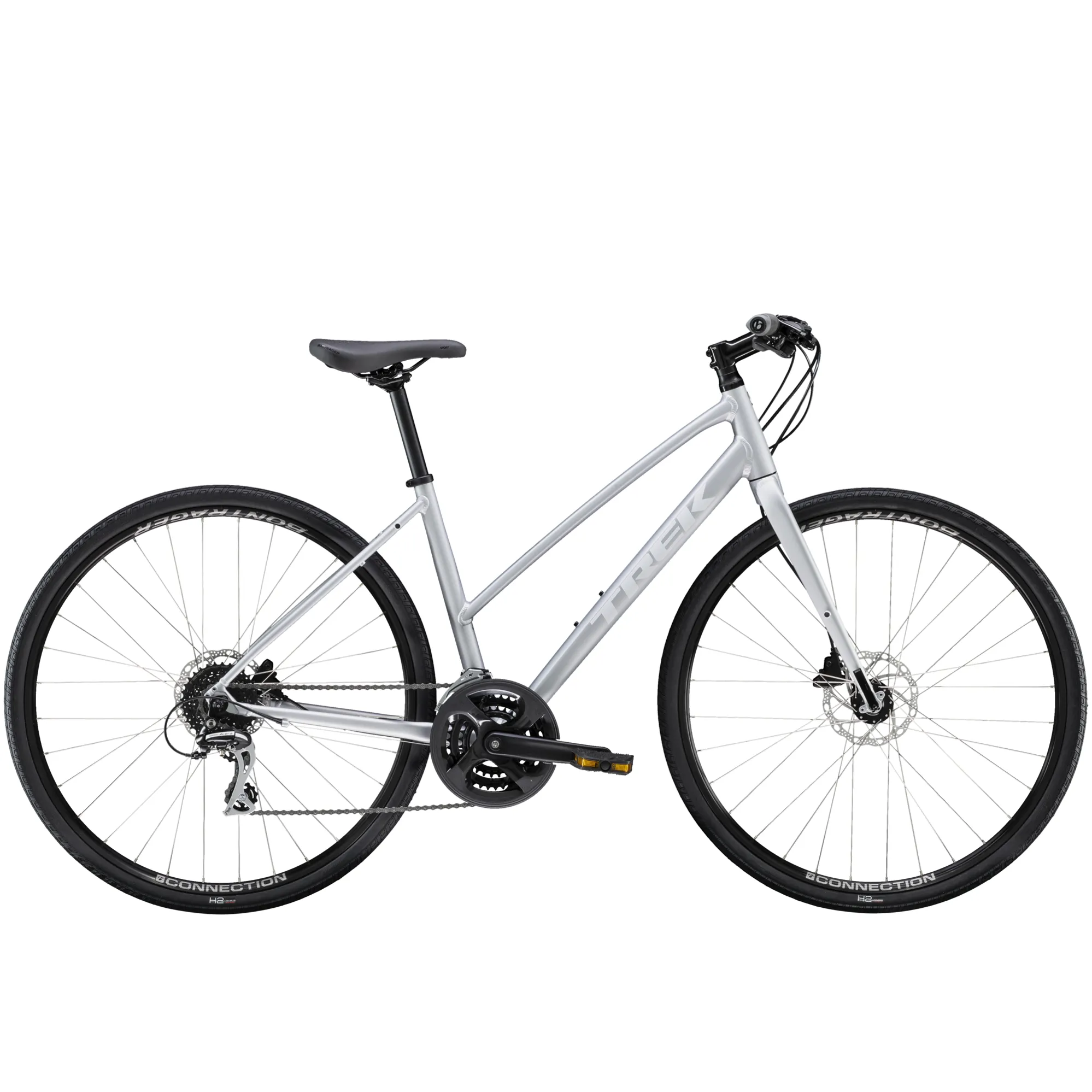 Trek FX 2 Disc Stagger Womens Hybrid Bike in Silver Trek FX 2 Disc Stagger Womens Hybrid Bike in Silver