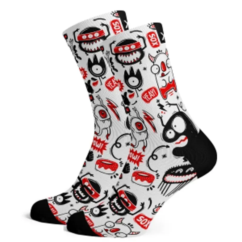 Sox Footwear Monster Bright and Fun Premium Crew Socks in White/Black