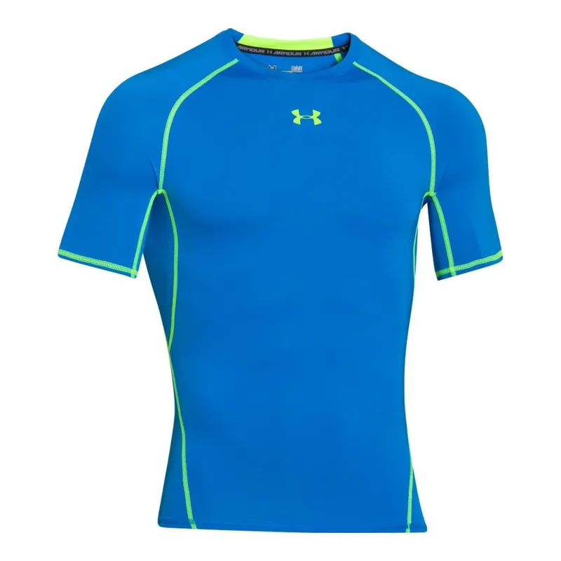 Under Armour Men s UA HeatGear Armour Short Sleeve Compression Shirt Blue Yellow XL