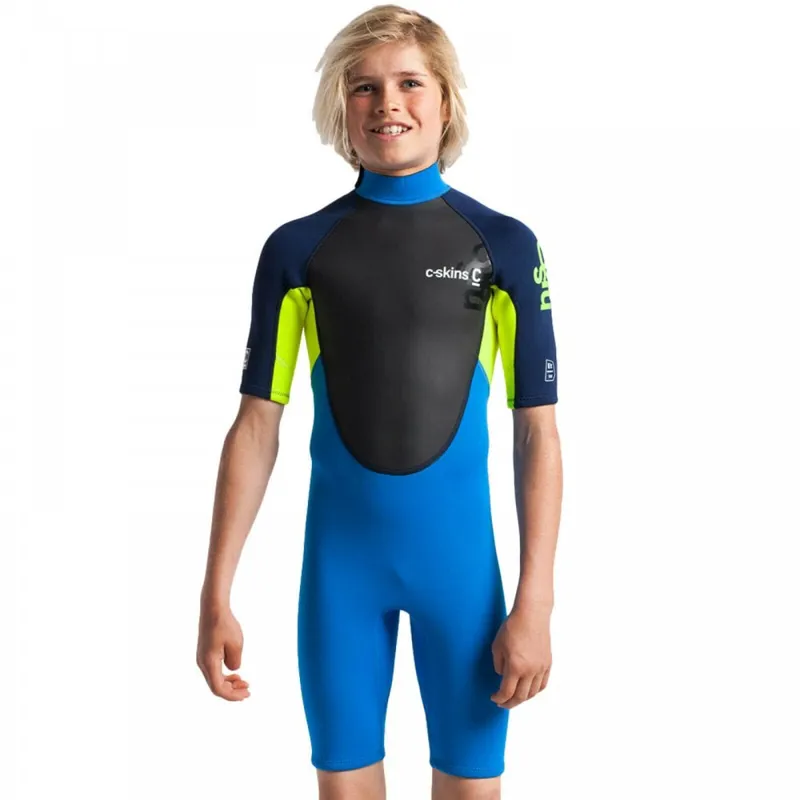 C-Skins Element 3:2 Tiny Tots Flatlock Shorti Wetsuit CYAN/YELLOW/NAVY
