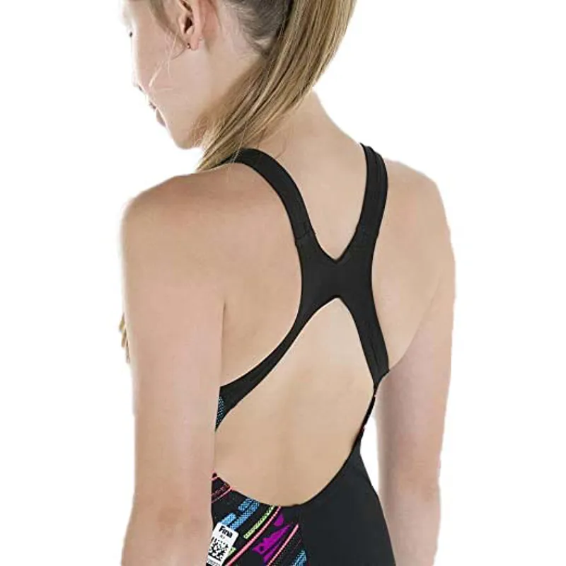 Speedo Girl's Fastskin Endurance+ Openback Kneeskin Black/Red/Green-5