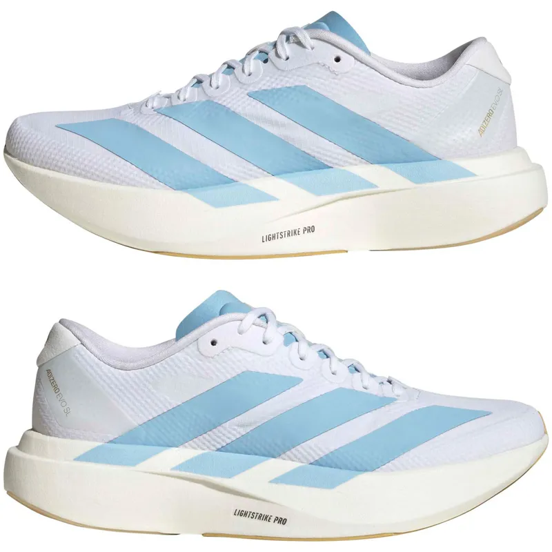 Adidas Women's Adizero Evo SL Woven White/Blue/Gold-2