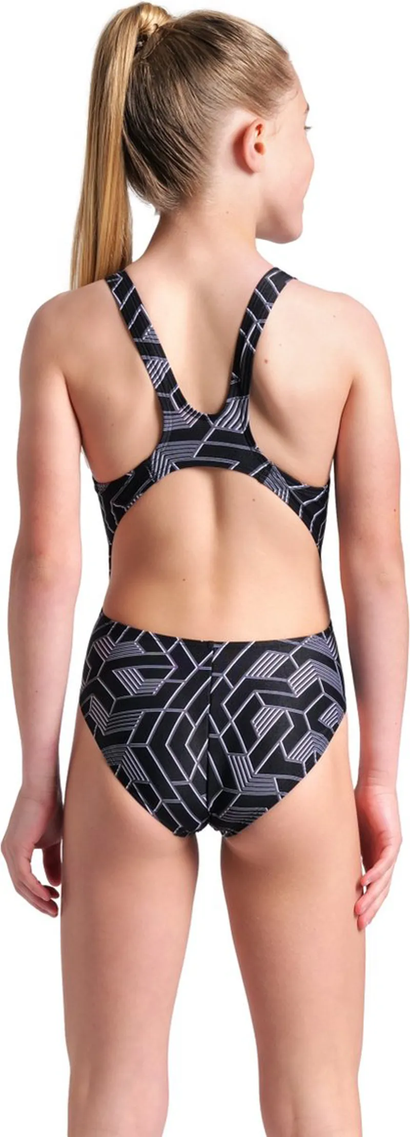 Arena Girls Escape Swim Tech Back Swimsuit Team Black-5