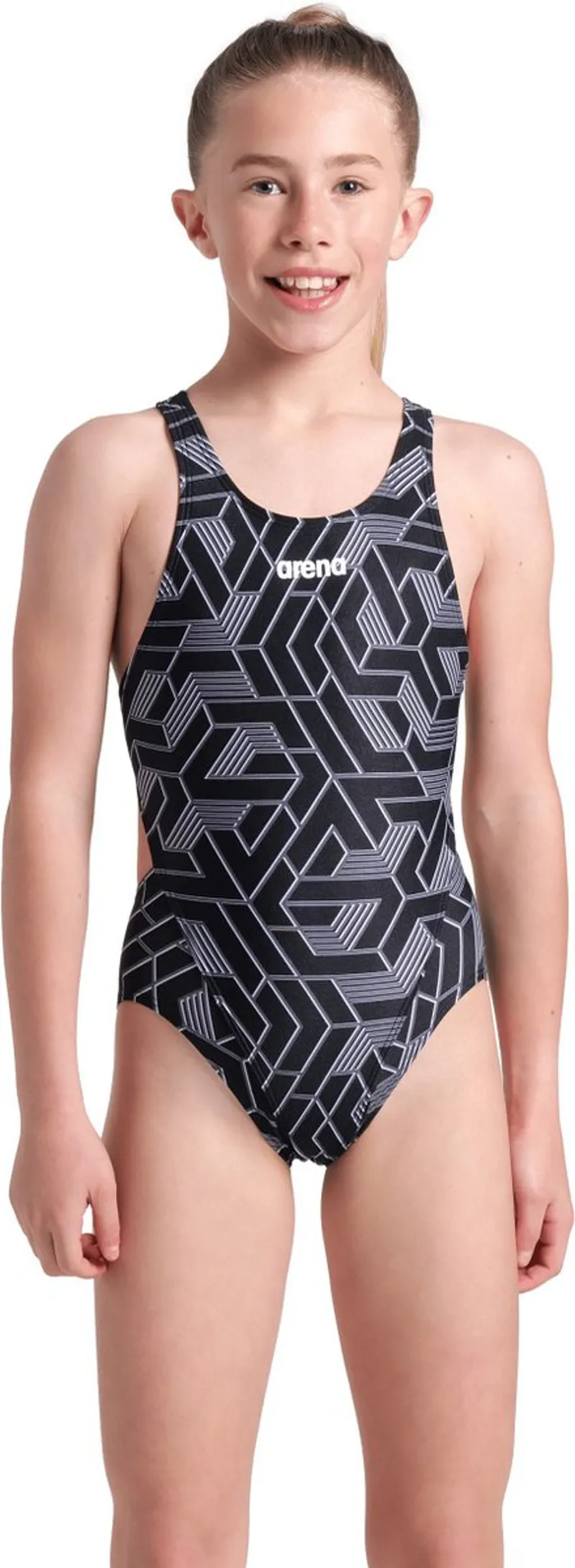 Arena Girls Escape Swim Tech Back Swimsuit Team Black-4