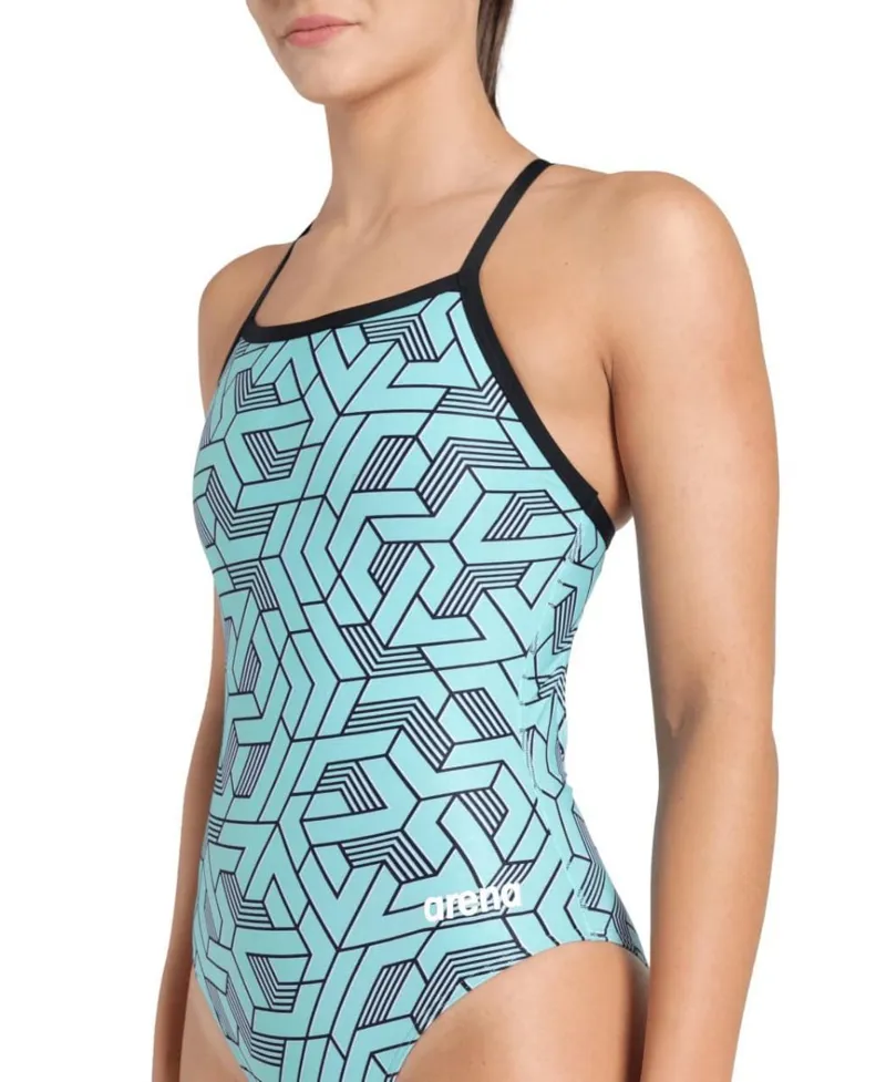 Arena Women's Escape Lightdrop Back Swimsuit Black/Water Blue/Multi-7