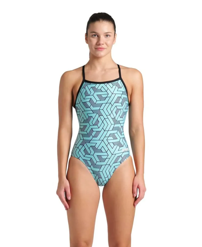 Arena Women's Escape Lightdrop Back Swimsuit Black/Water Blue/Multi-4