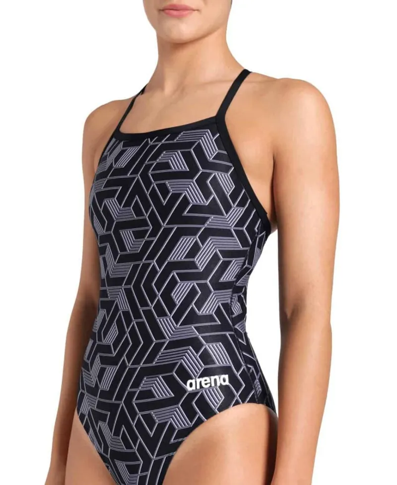 Arena Women's Escape Swimsuit Lightdrop Back Swimsuit Black/Team Black-7