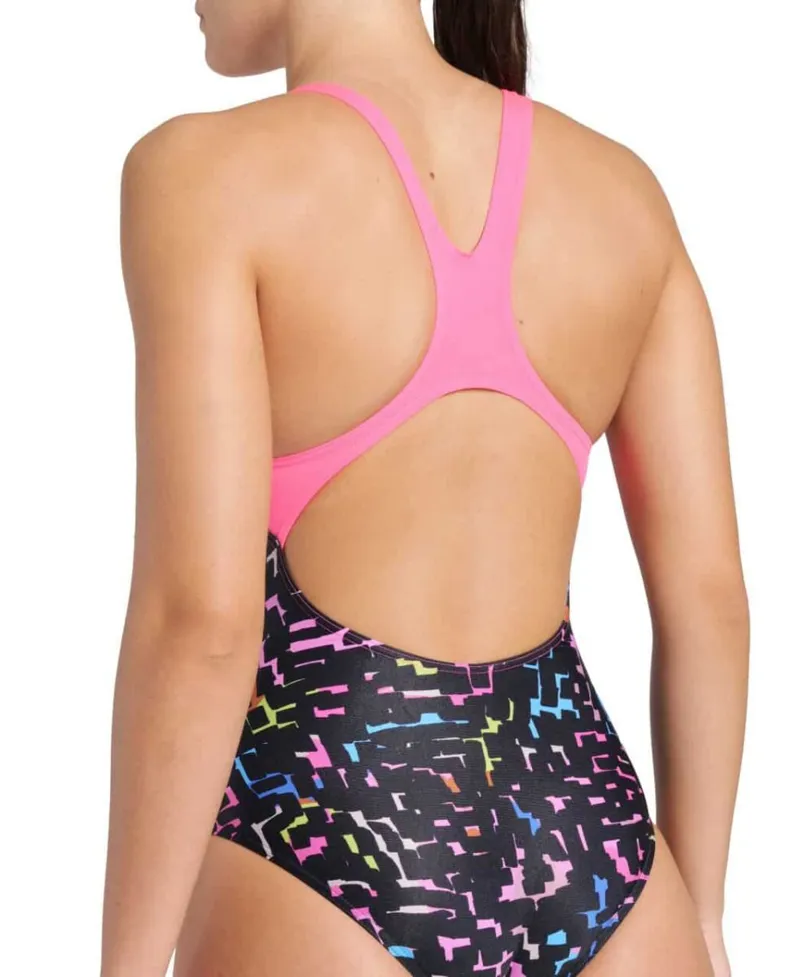 Arena Women's Mosaic Pro Back One Piece Swimsuit Black/Shocking Pink-8