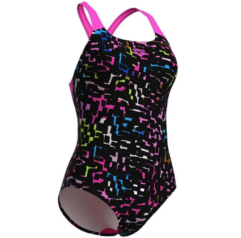 Arena Women's Mosaic Pro Back One Piece Swimsuit Black/Shocking Pink