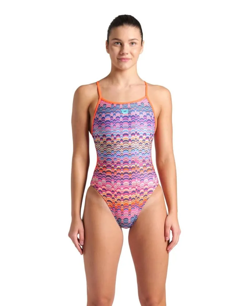 Arena Women's Ondulation Lace Back Swimsuit Multi/Violet/Bright Coral-4