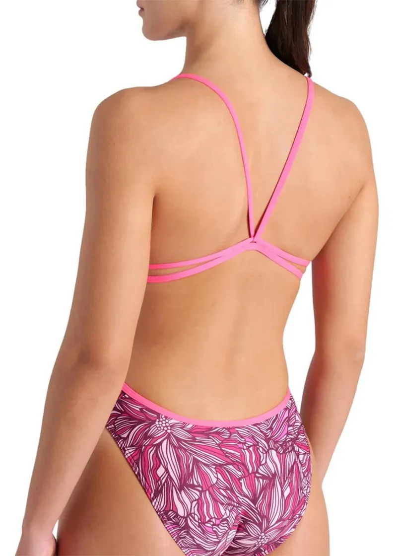 Arena Women's Pink Dahlia Lace Back Swimsuit Shocking Pink-4