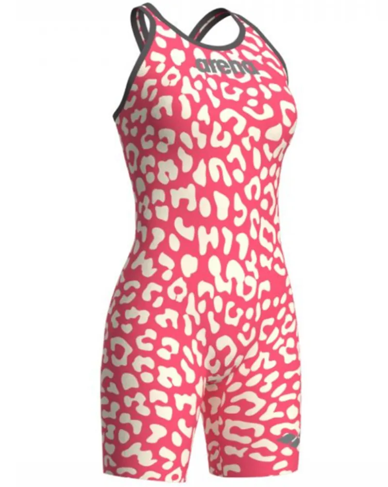 Arena Women's Powerskin CARBON-AIR Closed Back Leopard Skin Geranium-3