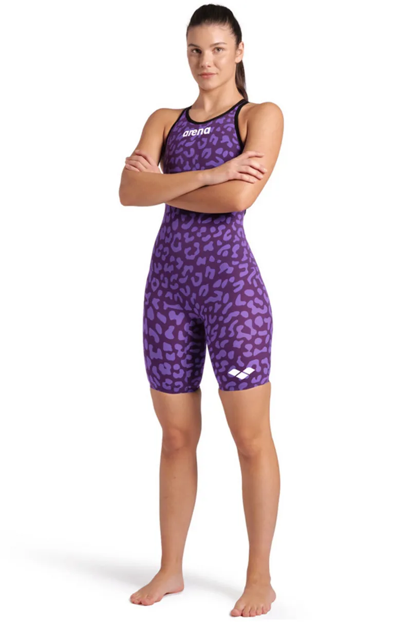 Arena Women's Powerskin CARBON-AIR Open Back Leopard Skin Violet-4