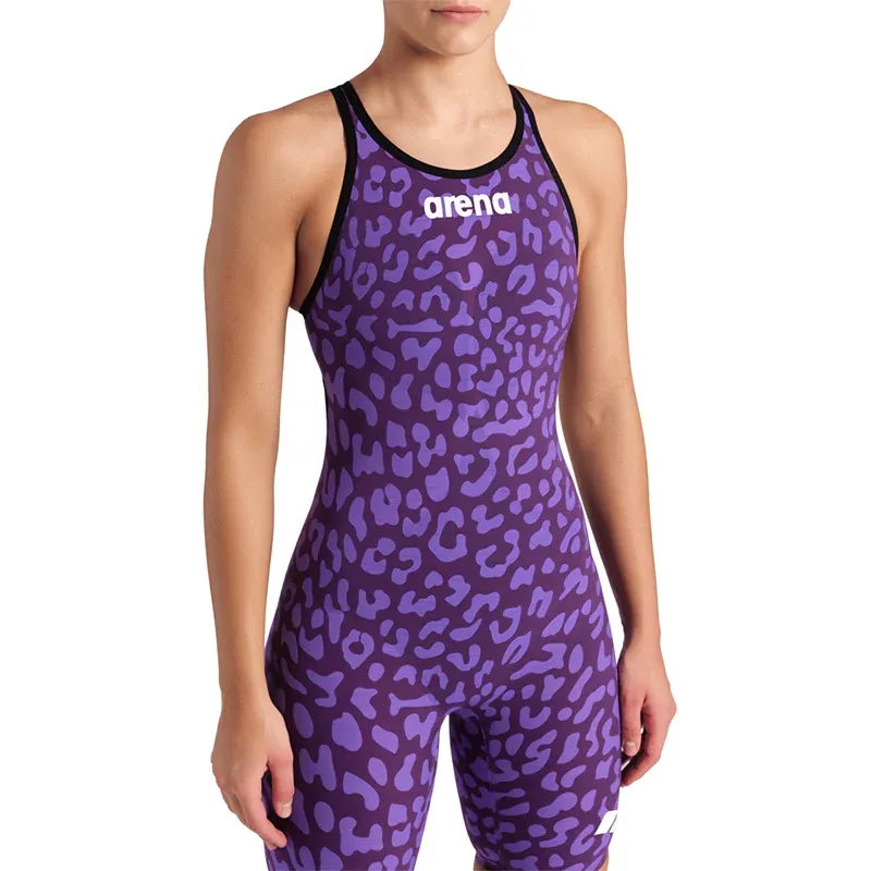 Arena Women's Powerskin CARBON-AIR Open Back Leopard Skin Violet-1