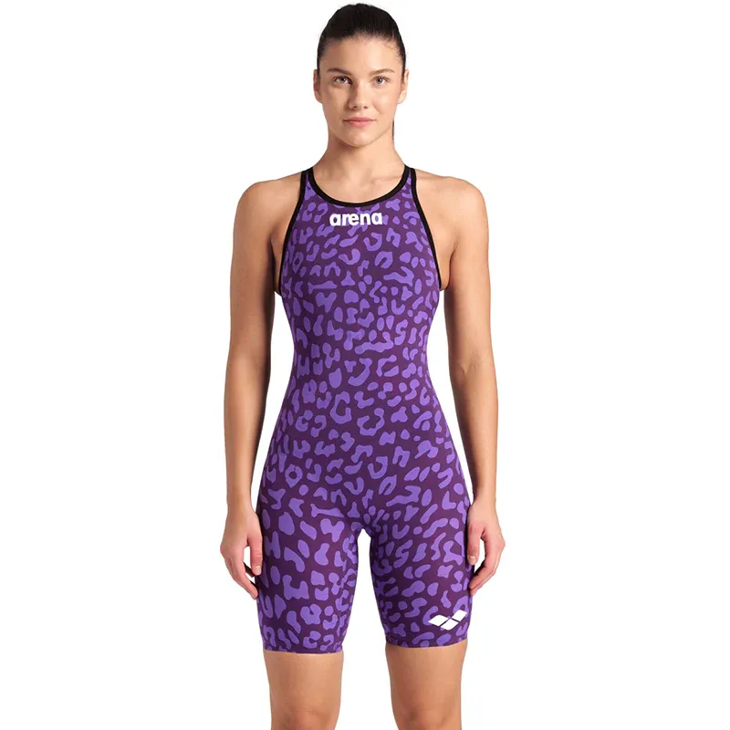 Arena Women's Powerskin CARBON-AIR Open Back Leopard Skin Violet