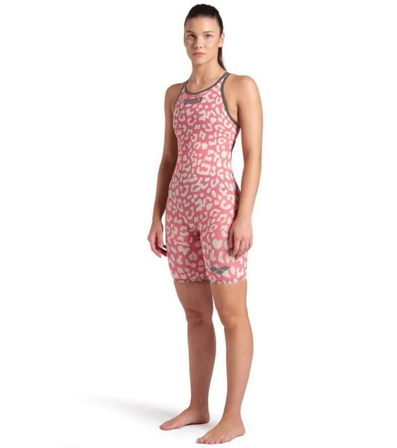 Arena Women's Powerskin CARBON-AIR2 Open Back LE Leopard Skin Geranium-6