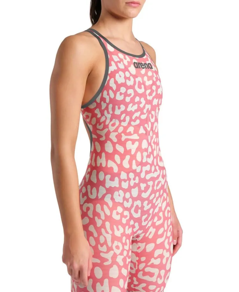 Arena Women's Powerskin CARBON-AIR2 Open Back LE Leopard Skin Geranium-7