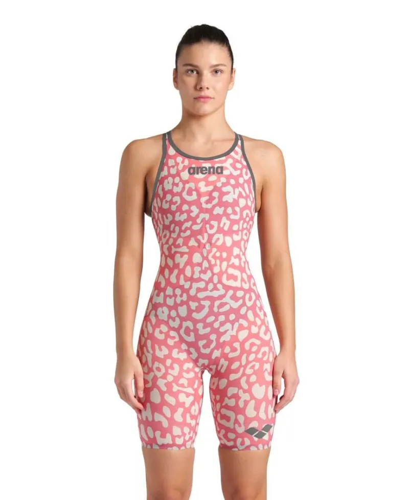 Arena Women's Powerskin CARBON-AIR2 Open Back LE Leopard Skin Geranium-4