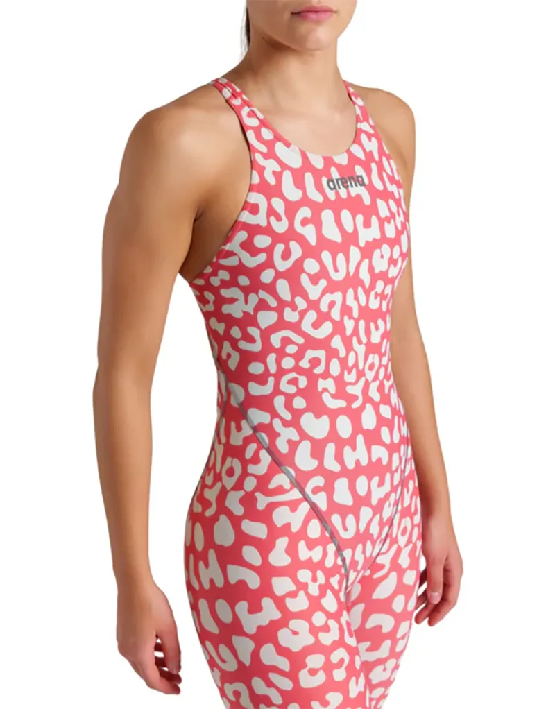 Arena Women's Powerskin ST Next Leopard Limited Edition Open Back Leopard Skin Geranium-4