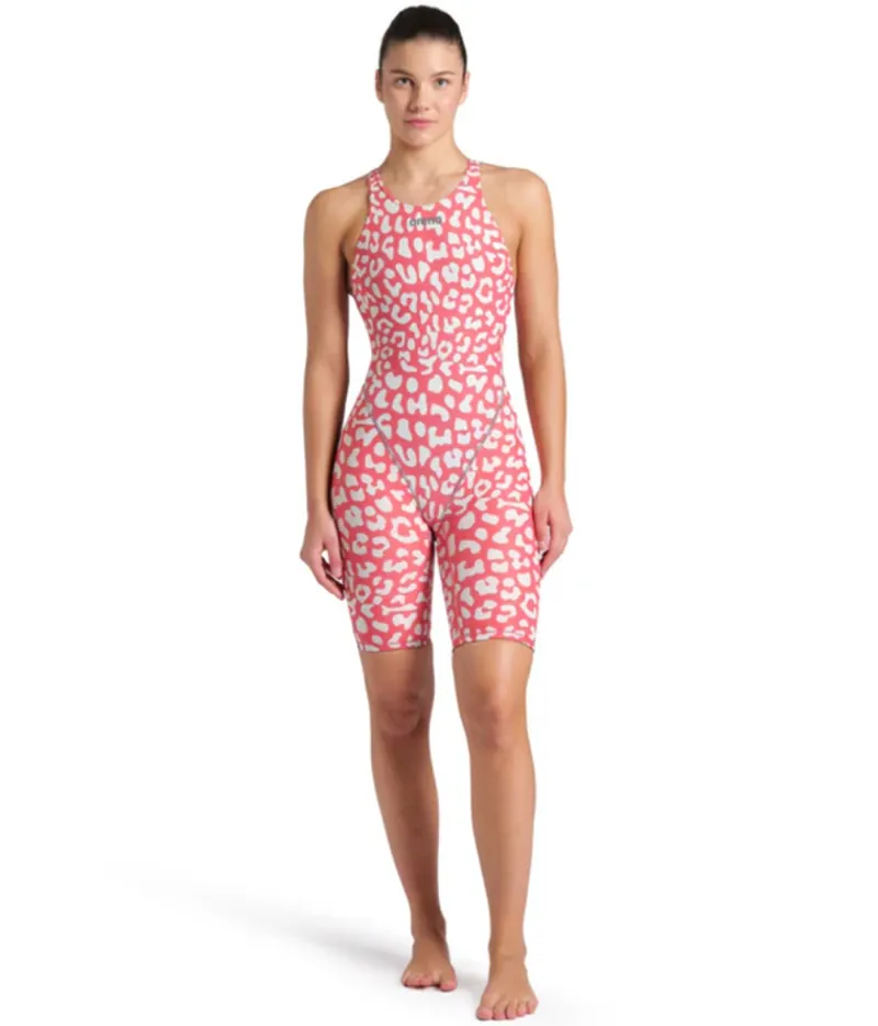 Arena Women's Powerskin ST Next Leopard Limited Edition Open Back Leopard Skin Geranium-3