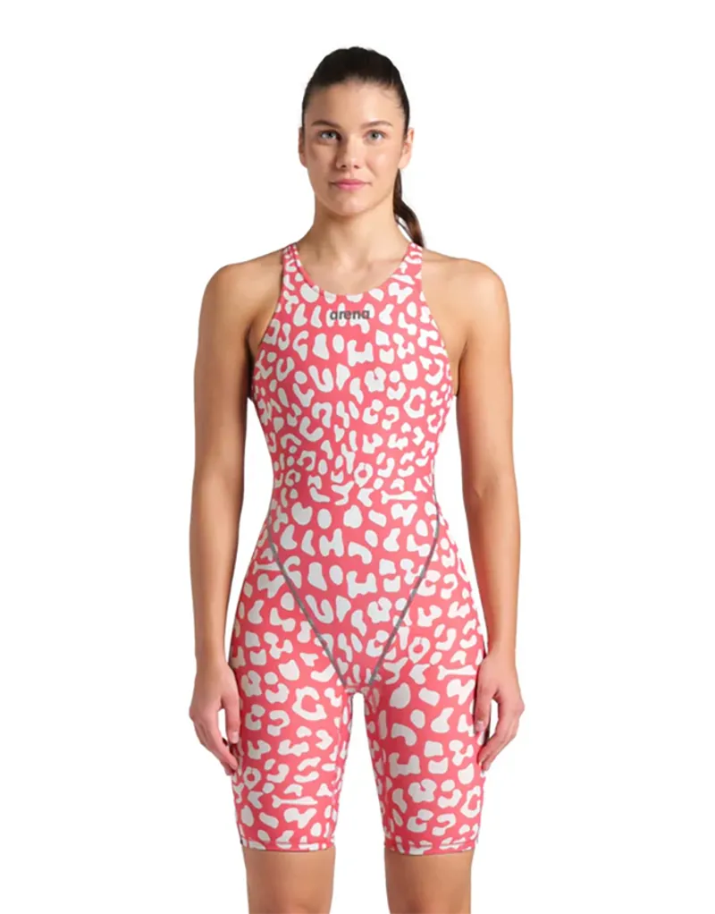 Arena Women's Powerskin ST Next Leopard Limited Edition Open Back Leopard Skin Geranium-1