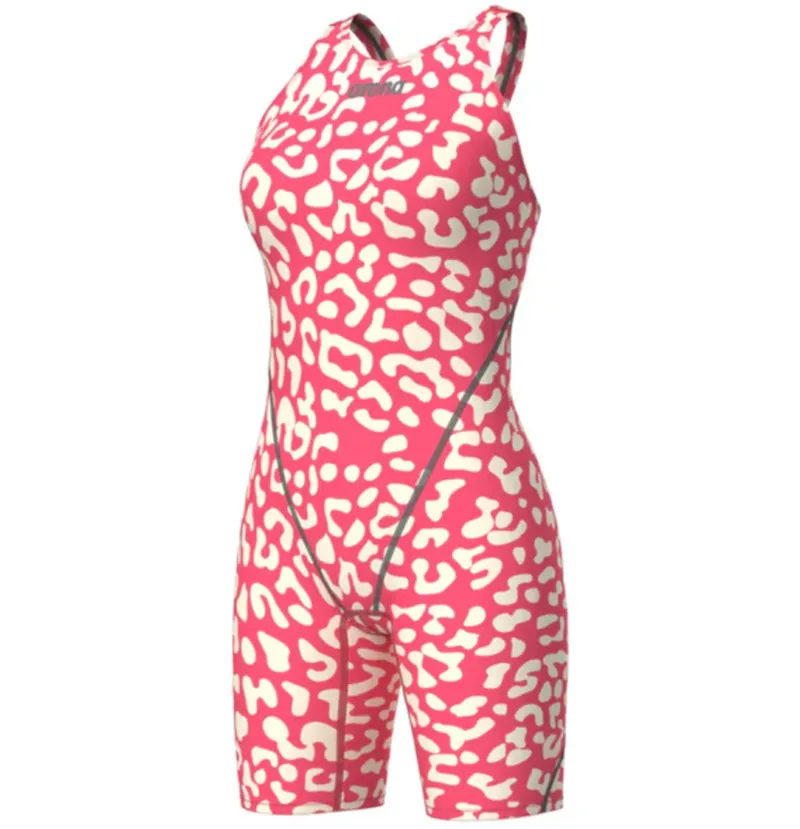 Arena Women's Powerskin ST Next Leopard Limited Edition Open Back Leopard Skin Geranium