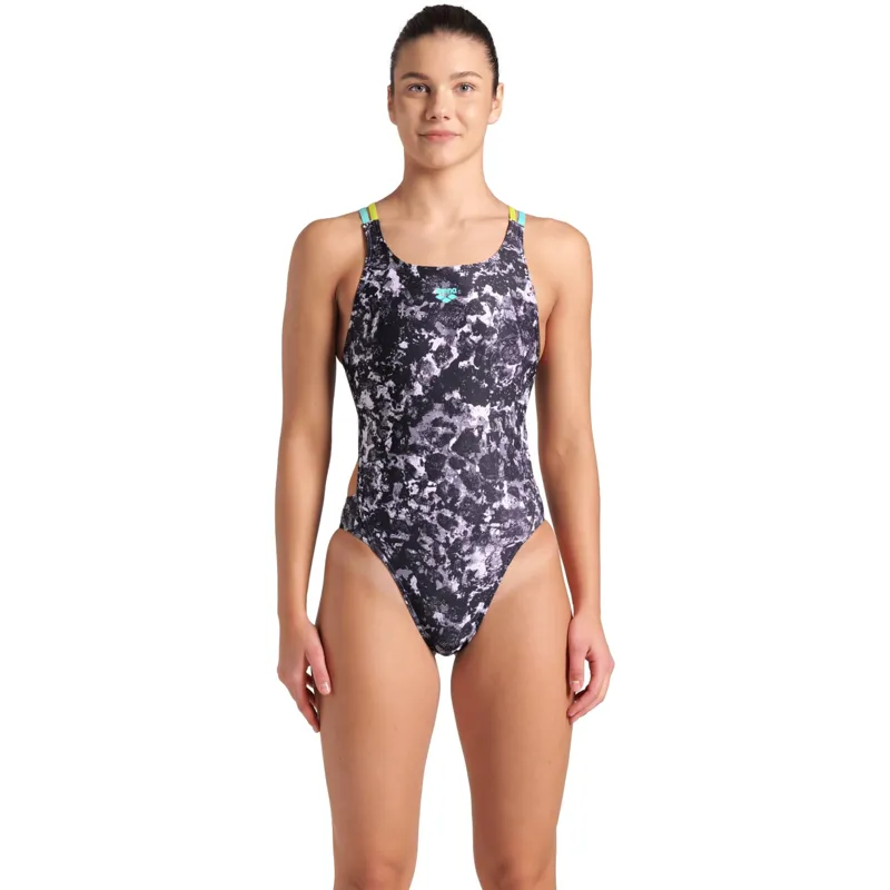 Arena Women's Rockin Tech Multi Back One Piece Swimsuit Multi Black/Water/Soft Green-4