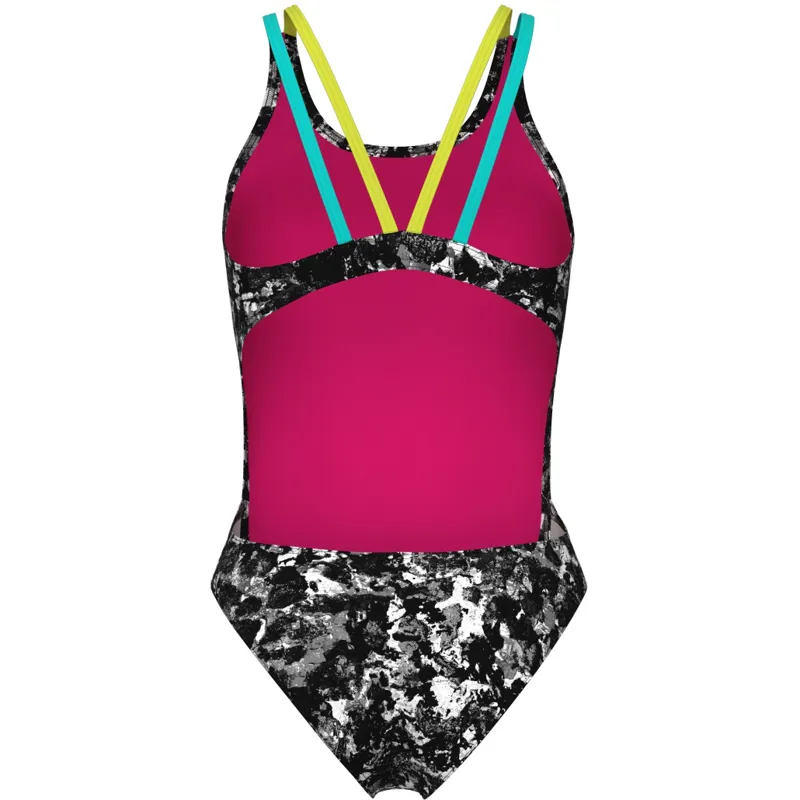 Arena Women's Rockin Tech Multi Back One Piece Swimsuit Multi Black/Water/Soft Green-3