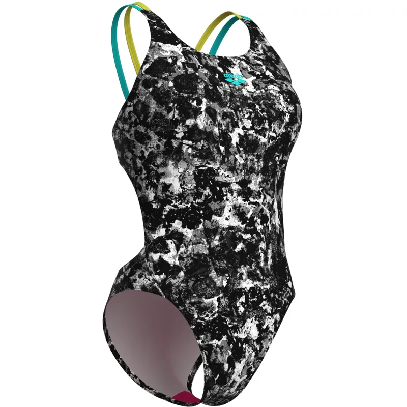 Arena Women's Rockin Tech Multi Back One Piece Swimsuit Multi Black/Water/Soft Green-1