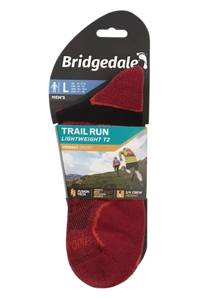 Bridgedale Men's Trail Run Lightweight T2 Merino Sport 3/4 Crew Socks Shade Red-3