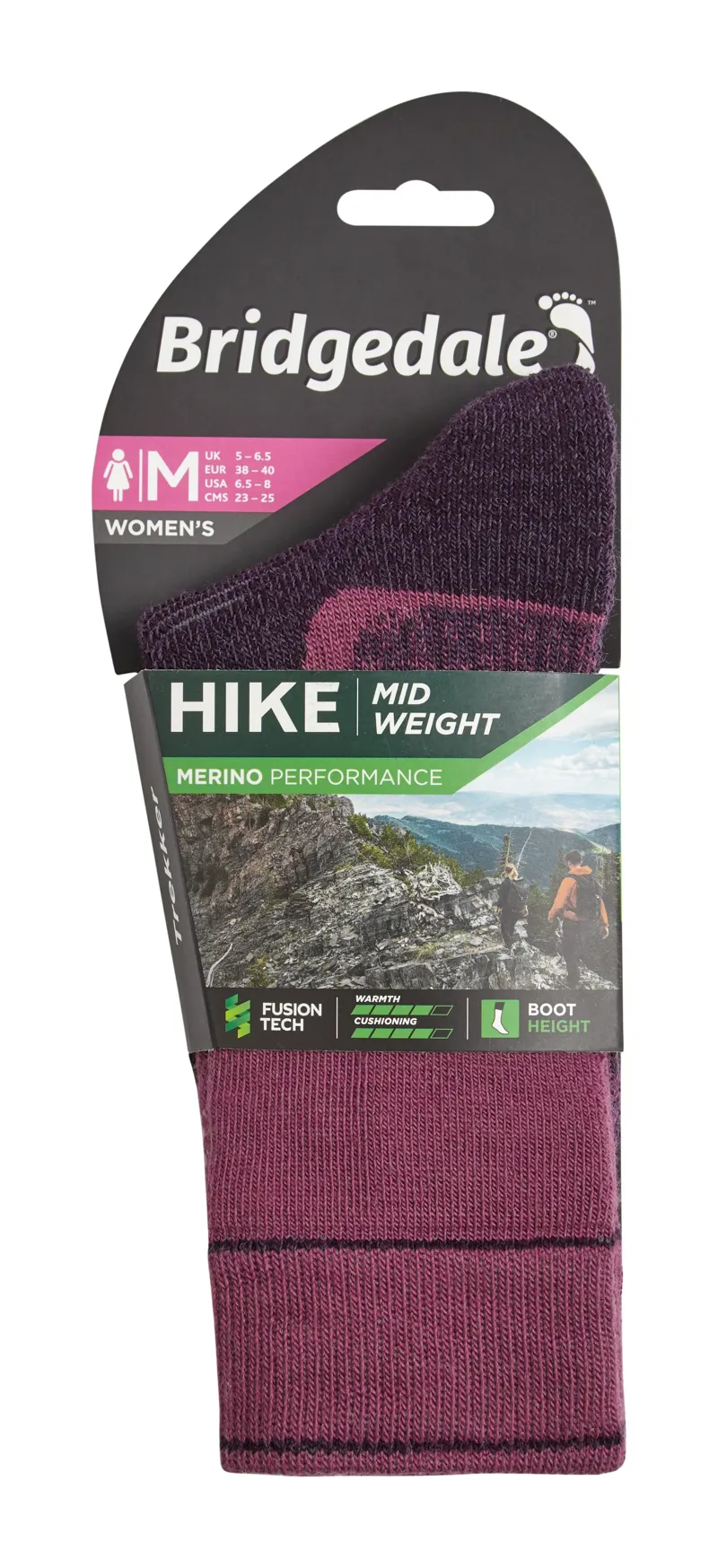 Bridgedale Women's Hike Midweight Merino Performance Boot Socks Original Shade Berry/Plum-3