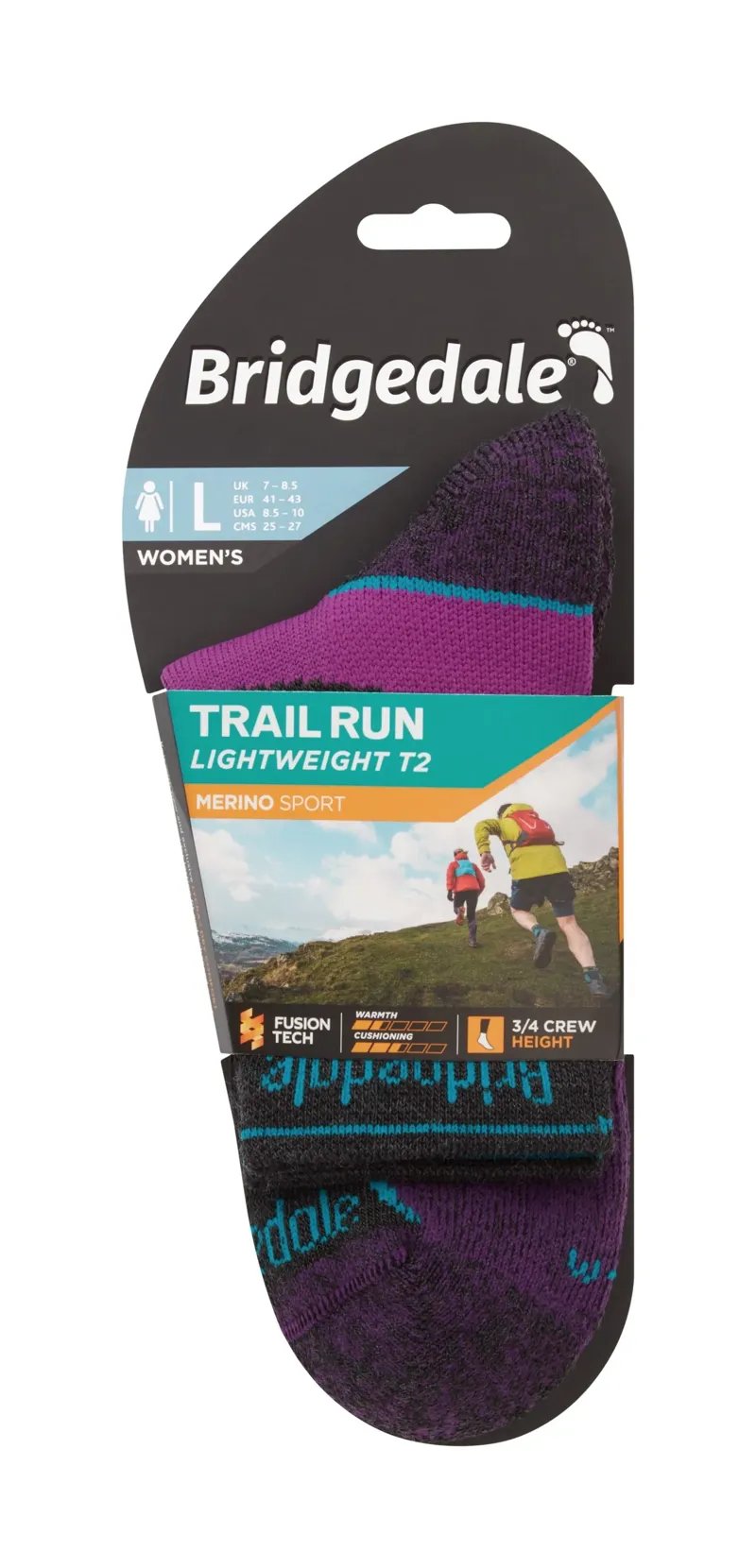 Bridgedale Women's Trail Run Lightweight T2 Merino Sport 3/4 Crew Socks Shade Damson-3