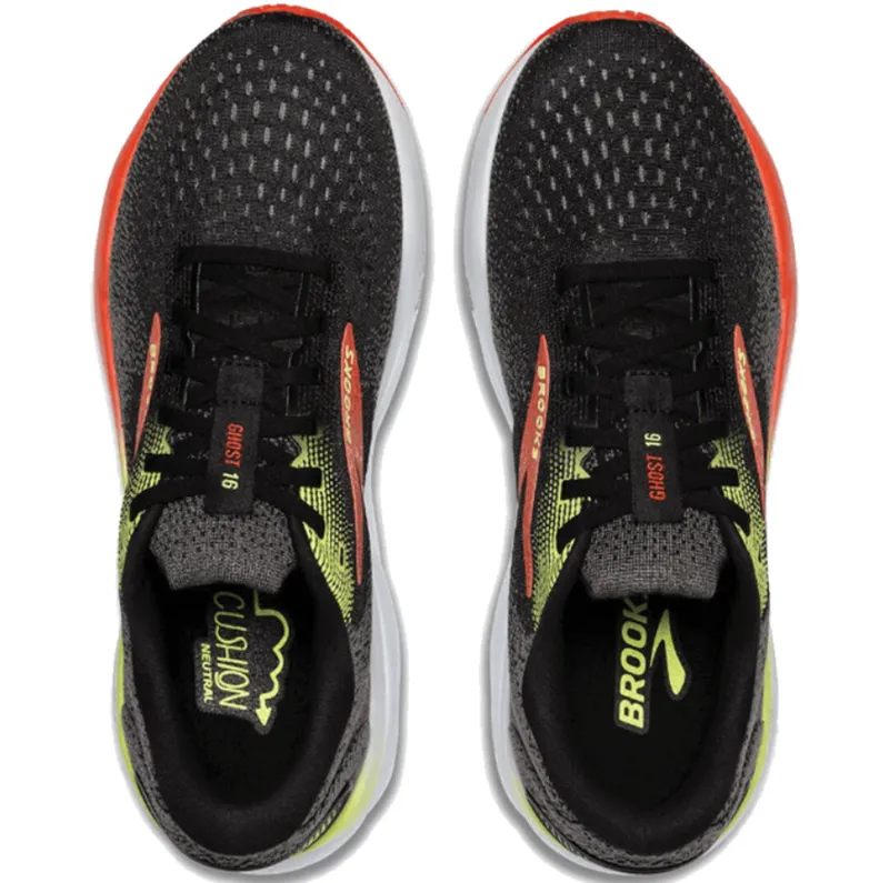 Brooks Men's Ghost 16 Black/Mandarin Red/Green-5