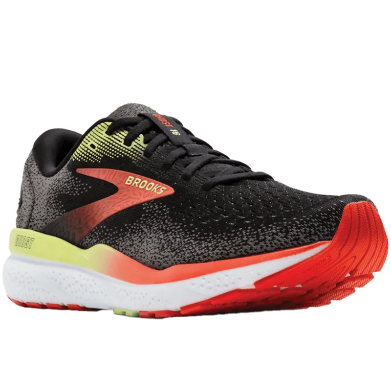 Brooks Men's Ghost 16 Black/Mandarin Red/Green-2