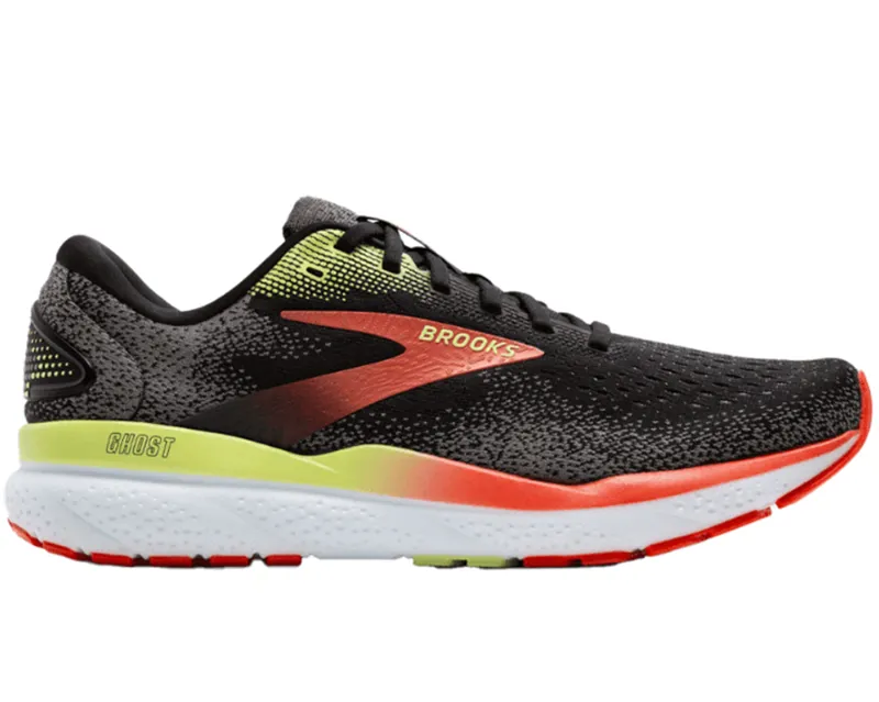 Brooks Men's Ghost 16 Black/Mandarin Red/Green