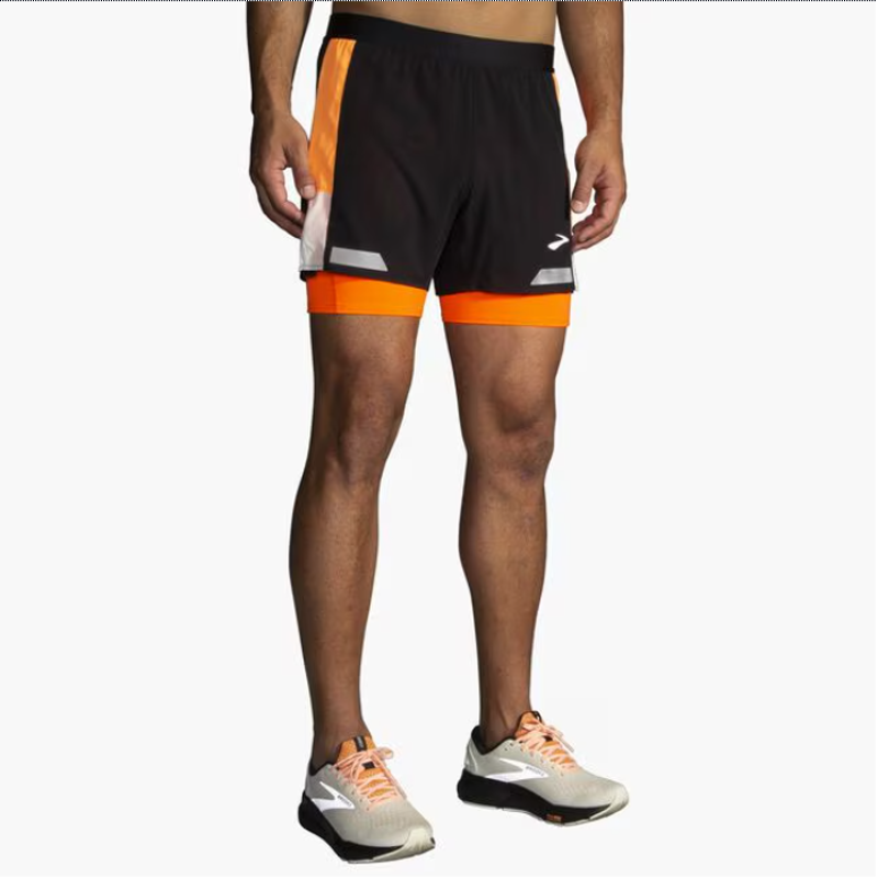Brooks Men's Run Visible 5 2in1 Short 2.0 Black/Ecru/Fluoro Flash-1