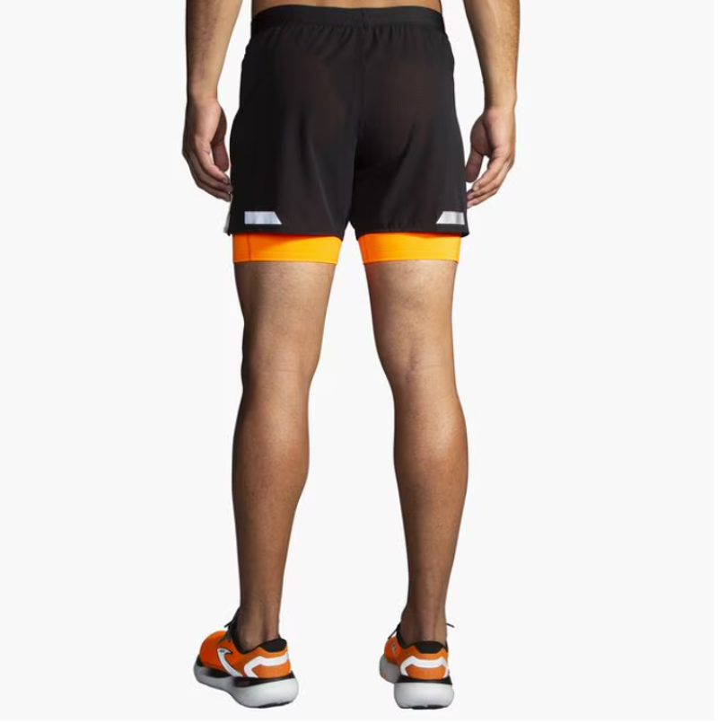Brooks Men's Run Visible 5 2in1 Short 2.0 Black/Ecru/Fluoro Flash-2
