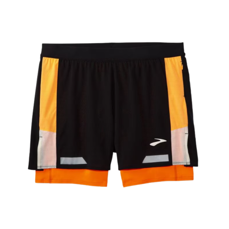 Brooks Men's Run Visible 5 2in1 Short 2.0 Black/Ecru/Fluoro Flash