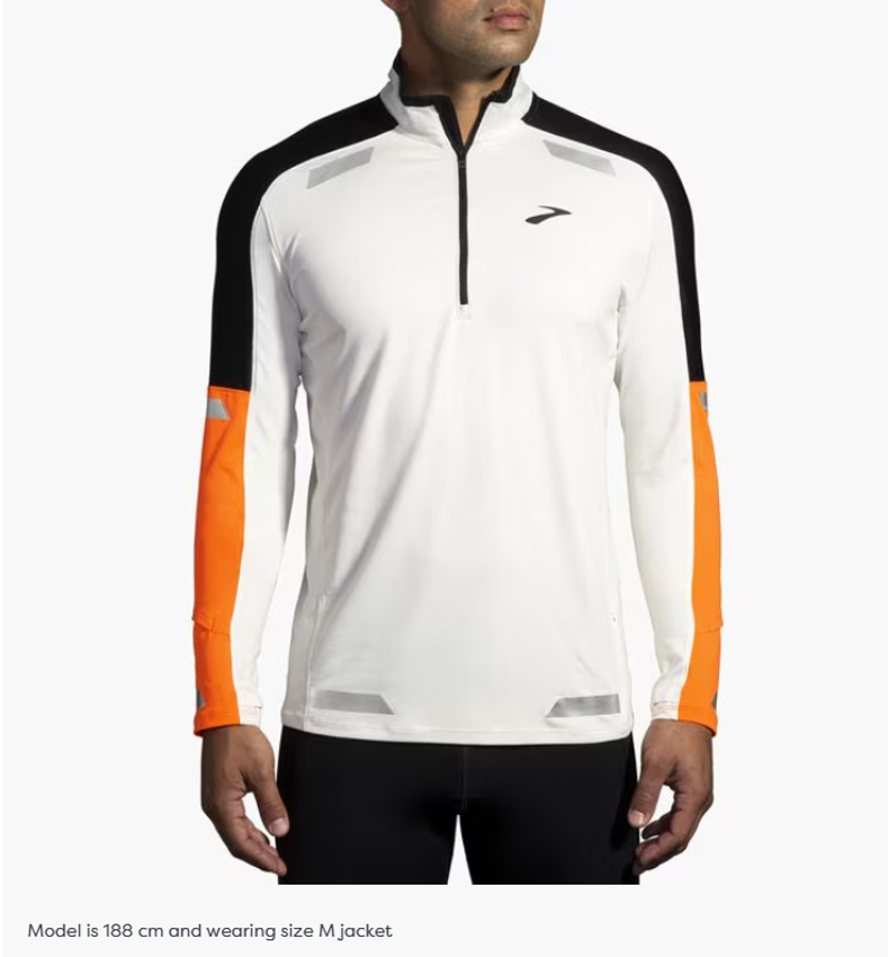 Brooks Men's Run Visible 1/2 Zip 2.0 Ecru/Fluoro Flash/Black-1