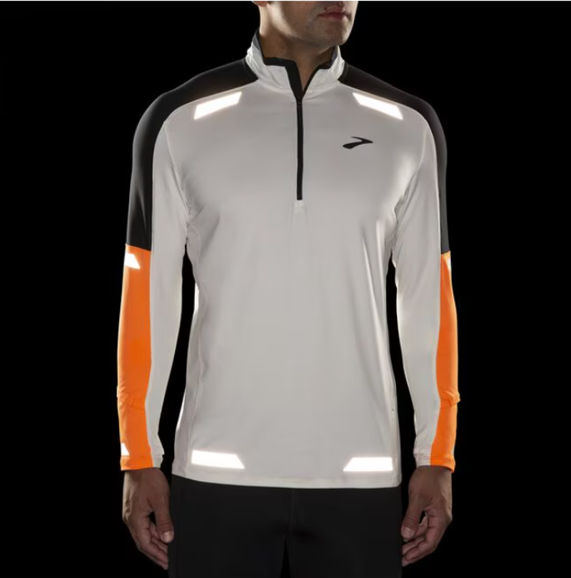 Brooks Men's Run Visible 1/2 Zip 2.0 Ecru/Fluoro Flash/Black-4