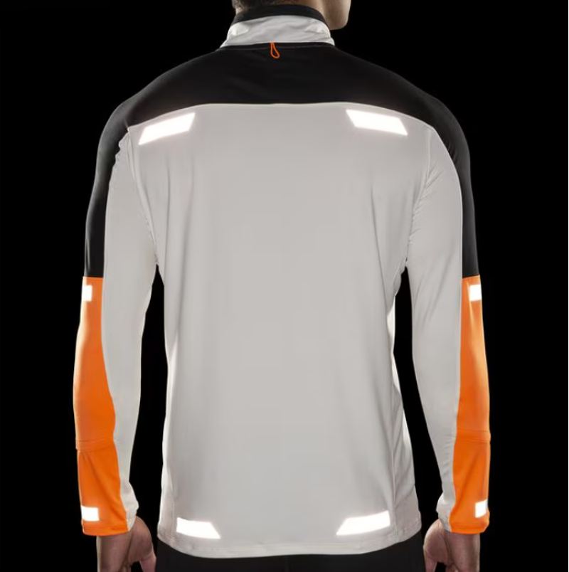 Brooks Men's Run Visible 1/2 Zip 2.0 Ecru/Fluoro Flash/Black-6