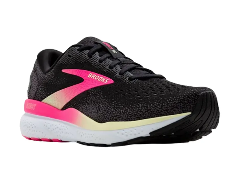 Brooks Women's Ghost 16 Running Shoes WIDE - Black/Pink-2