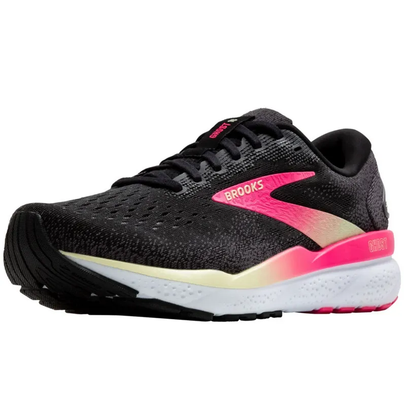 Brooks Women's Ghost 16 Running Shoes WIDE - Black/Pink-3