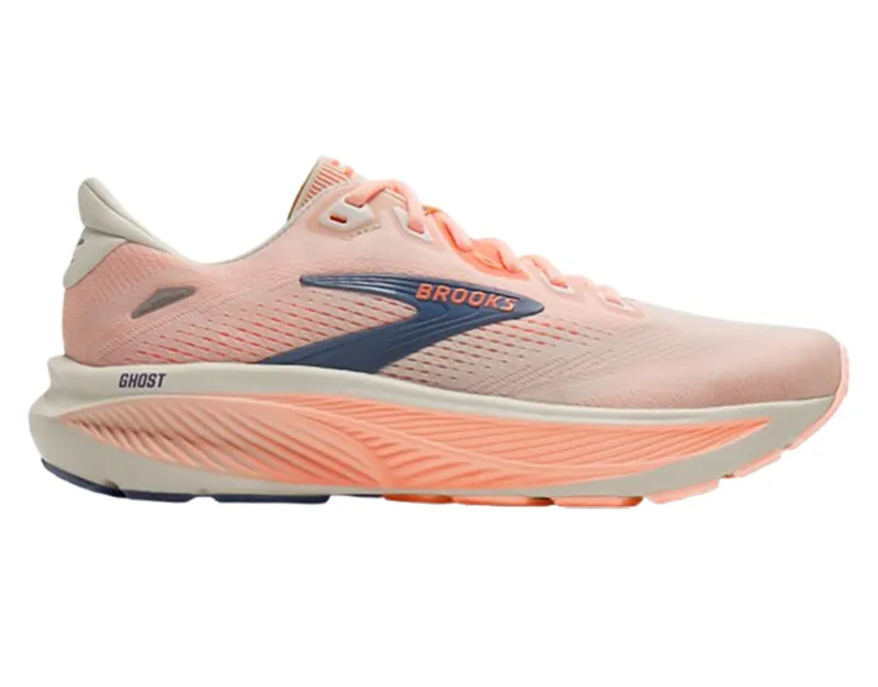 Brooks Women's Ghost 18 Wide Star White/Cyber Peach/Grey