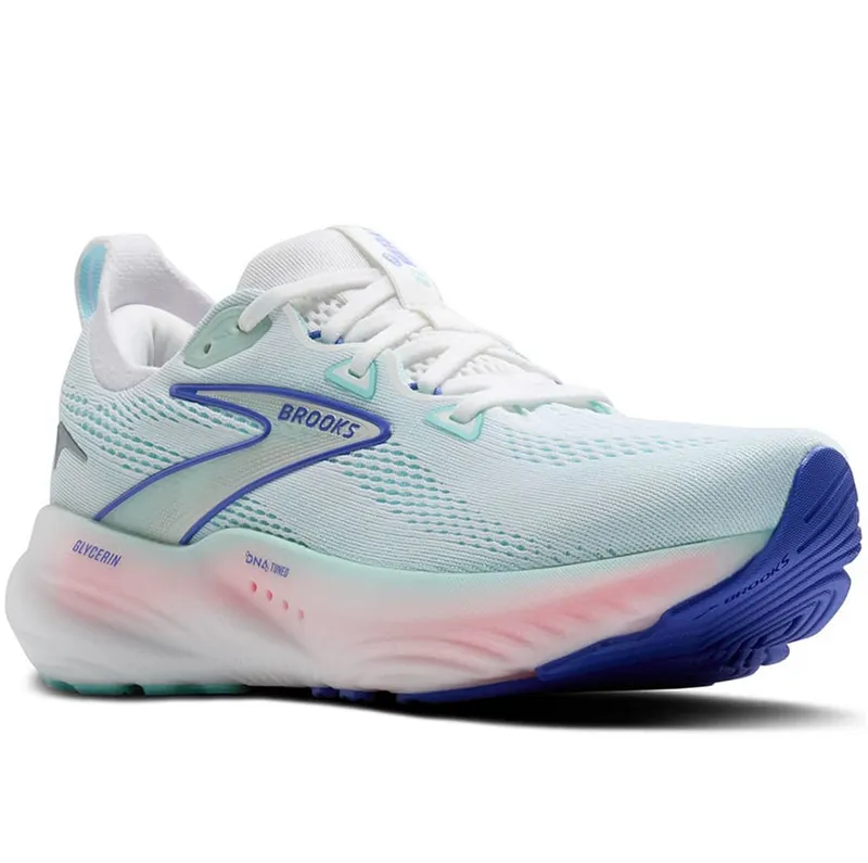 Brooks Women's Glycerin 22 WIDE - White/Limpet Shell/Amparo Blue-2