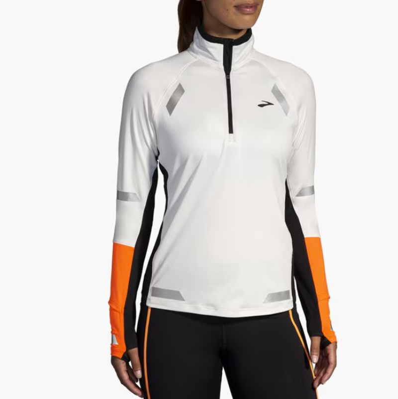 Brooks Women's Run Visible 1/2 Zip 2.0 Ecru/Fluoro Flash/Black-1