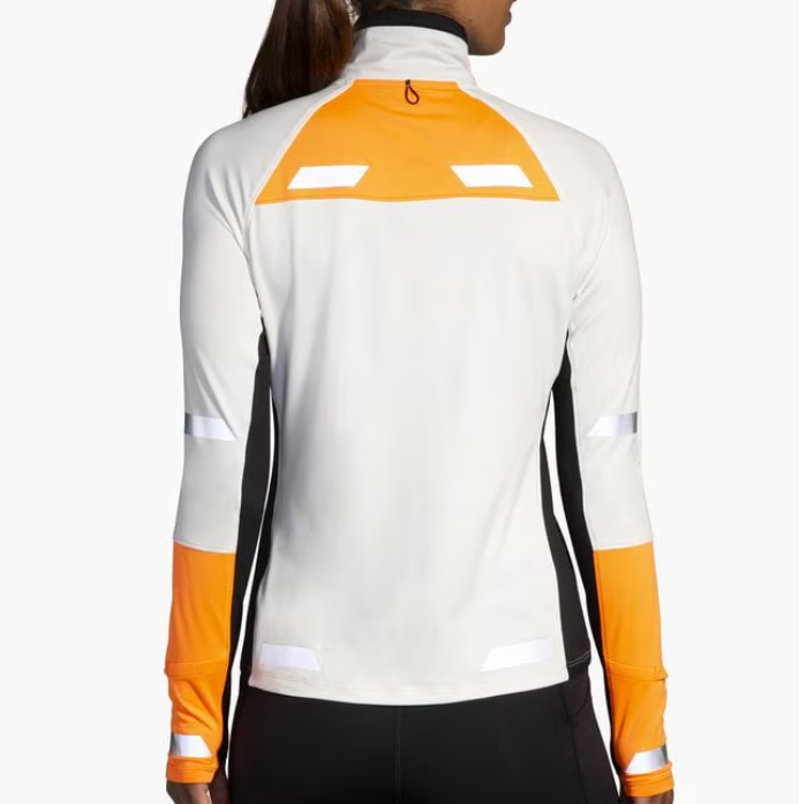 Brooks Women's Run Visible 1/2 Zip 2.0 Ecru/Fluoro Flash/Black-2