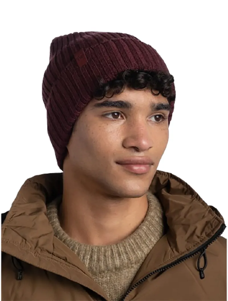 Buff Knitted Beanie Norval Maroon-4